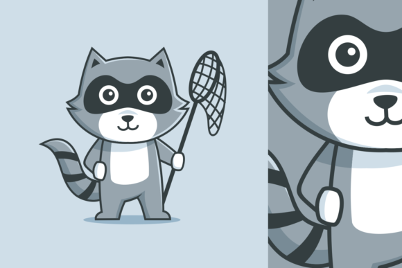 Download Raccoon Character Cartoon Holding Net - Premium Resources