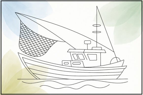 Download Fishing Boat with Net Line Art - Net Collection